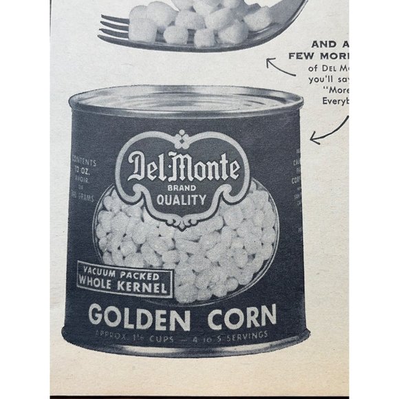 Del Monte Golden Corn Vintage Print Ad 1954 Food Kitchen Decor - Picture 3 of 4